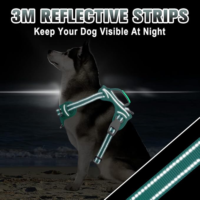 BARKBAY No Pull Dog Harness Large Reflective Dog Harness with Front Clip and Easy Control Handle for Walking Training Running with ID tag Pocket(Ocean Blue,XL)