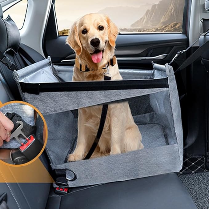 Grey Dog Car Seat forTravel Carrier, Non-Slip Bottom, Big Dog Car Seats, Suitable for Outdoor Travel and Time Driving.