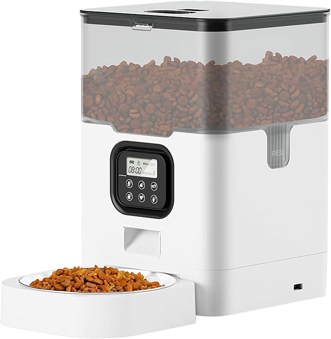Pet Feeder Pet Automatic Feeder Square Feeder 4L6L Food Storage Bucket Timed Quantitative Removable Suitable Compatible with Cats and Dogs Pets Supplies(4L White B,Button)