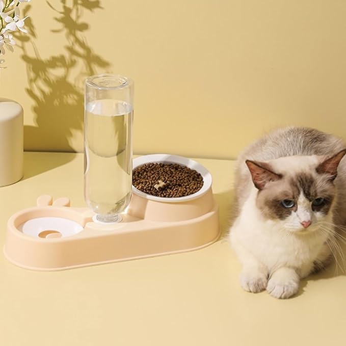 2 in 1 Pet Food Feeders with Automatic Water Bottle Bowl Double Bowl Pet Food and Water Dispenser Set