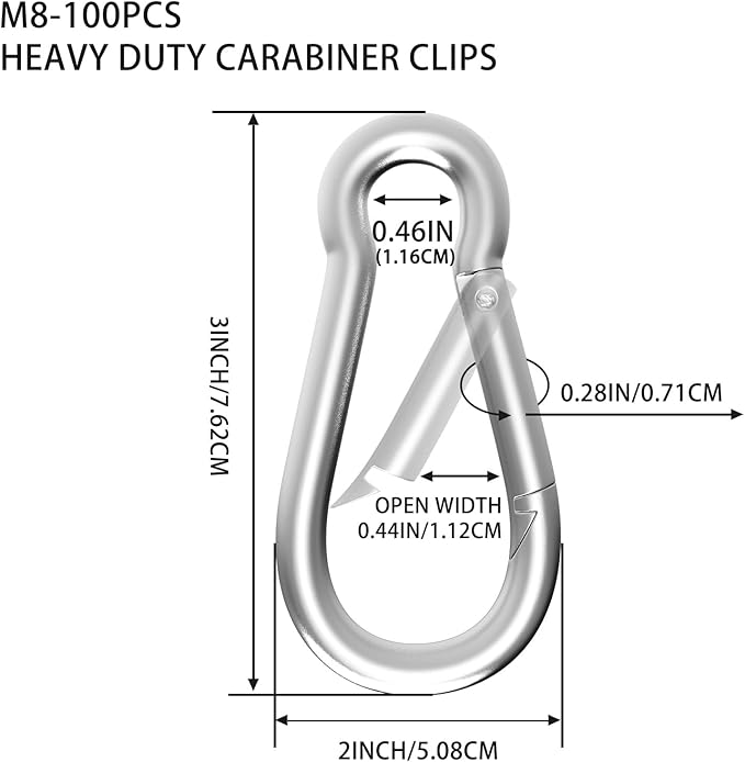 Carabiners Clip Spring Snap Hook,Heavy Duty Galvanized Steel Carabiner,Safety Quick Links Snap Hooks,Spring Clips for Swing Hammock Camping Keychain Outdoor