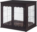 unipaws 36 Inch Furniture Style Dog Crate End Table with Cushion, Wooden Wire Pet Kennels with Double Doors, Large Dog House Indoor Use