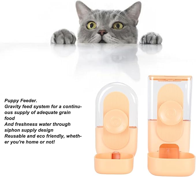 Waterer Set, Hanging Automatic Pet Water Dispenser Large Capacity Reusable Easy Clean for Rabbits for Kennel (Yellow)
