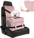 Dog Car Seat for Small Dogs, up to 13lbs, Foldable Dog Car Booster Seat with Non-Slip Bottom, Safety Tether and Storage Pocket, Comfortable Waterproof Fabric, Breathable Mesh Windows, Pink