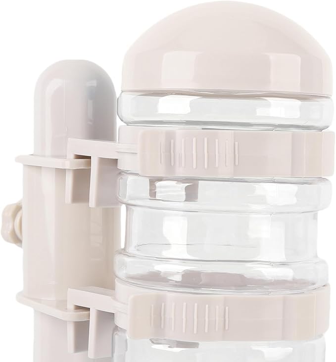 Tnfeeon Adjustable Height Pet Standing Water Dispenser Feeder, 17oz Capacity Automatic Water Bowl with Detachable Bottle for Puppies and Small Dogs, Plastic Base 9.8x7.1 Inches (Beige)
