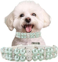 Green Pearl Dog Collars for Small Dogs, Beaded Cat Collar Leather Puppy Necklace with Crystal Rhinestone Diamond for Girl Kitten XXSmall Small Medium Dogs Jewelry Wedding & Birthday, XXS