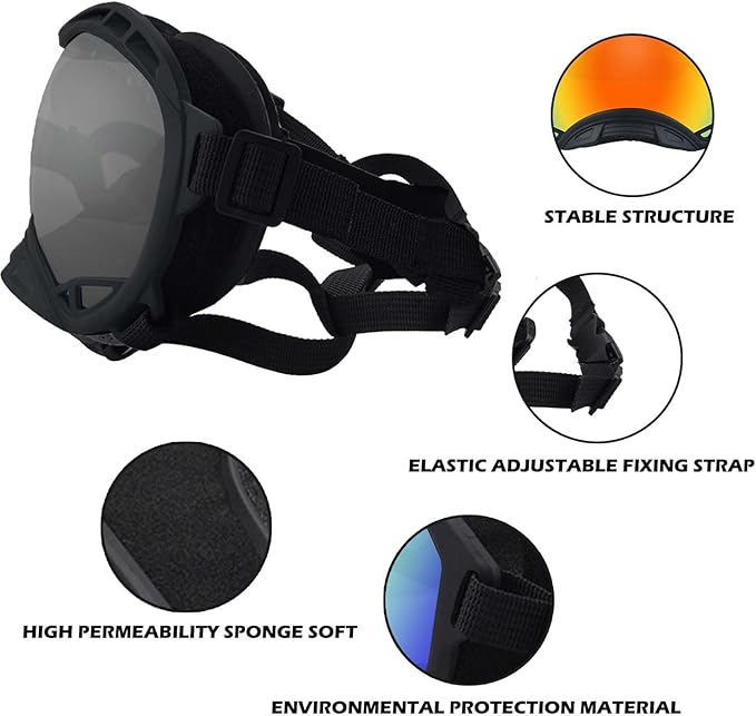 Dog Sunglasses,Doggles Anti-UV Protection,Pet Sunglasses with Adjustable Strap,Suitable for Motorcycle Car Driving Bike Riding Hiking Swimming Wind Dust Fog Dog Eye Protection