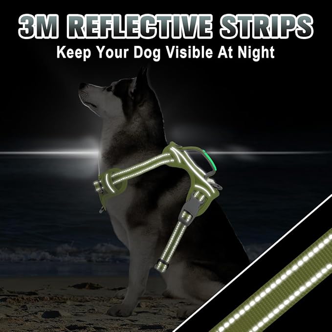 BARKBAY No Pull Dog Harness Large Reflective Dog Harness with Front Clip and Easy Control Handle for Walking Training Running with ID tag Pocket(Sunlight,XL)