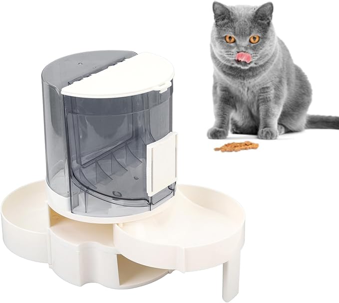 Automatic Cat Dog Feeder 2 in 1, Rotating Dry Wet Separate Storage, Long Term Water Supply for Small Medium Pets, ABS PP Material Safe Elevated Bowl (Grey)