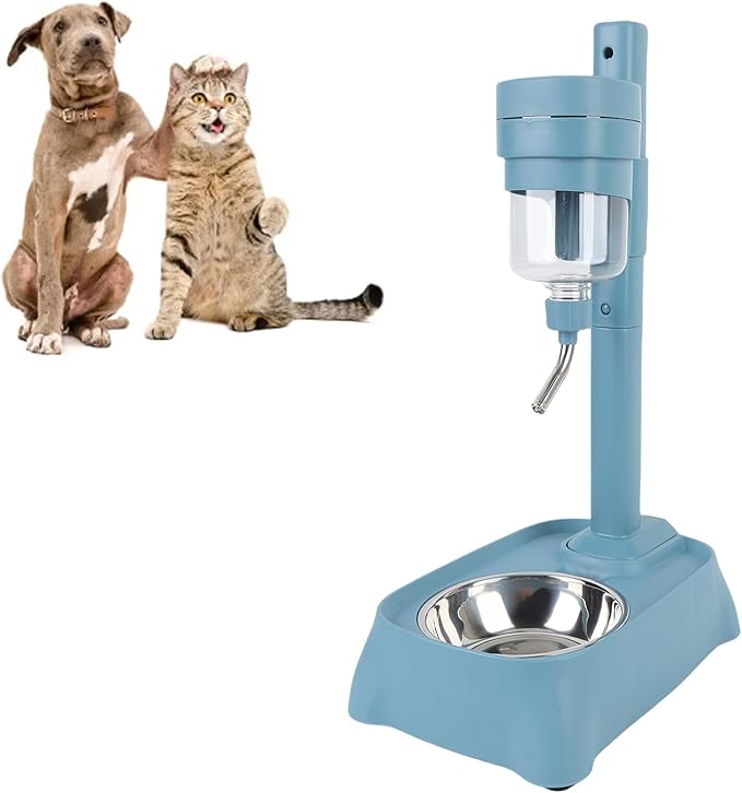 Pssopp Height Adjustable Cat Dog Water Feeder Bottle, Intelligent Stylish and Functional Design Automatic Pet Standing Water Dispenser for Small Animal(Grey 500ml) (Lake Blue)
