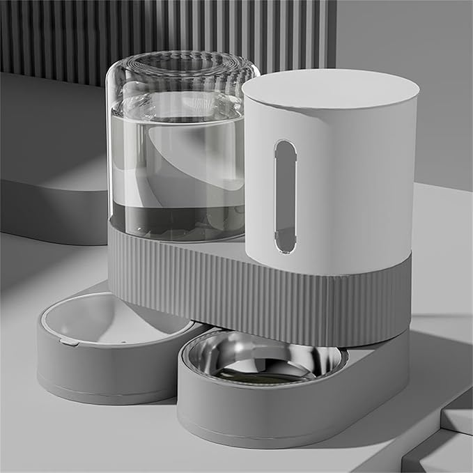 Automatic Pet Feeders with Removable Stainless Steel Bowls, Anti-Slip Base & Integrated Water Dispenser for Dogs Spill Elevated Bowl