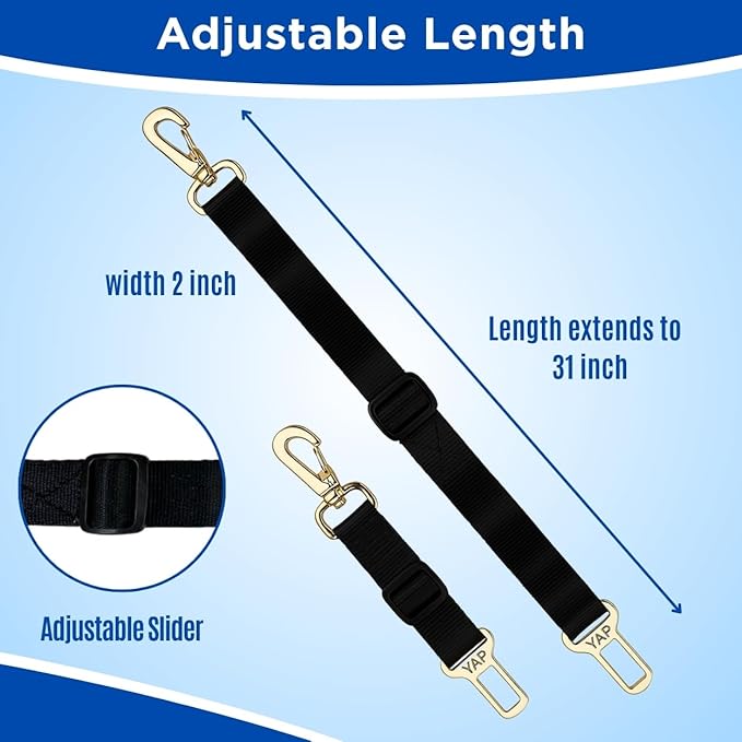 YAP Universal Dog Seat Belt® – Retractable Car Harness for Dogs Safety Seat Belt, Adjustable Dog Seatbelt for Car with Heavy Duty Swivel Hook & Steel Clip, Pet Seat Belt for Dog; Large
