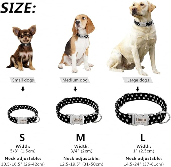 Personalized Dog Collar Dot Dogs Collars Nylon Pet Collars Engrave ID for Small Medium Large Pet Pitbull Red Blue Black