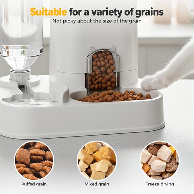 10L Automatic Pet Feeder and Water Dispenser Combo, Gravity Food and Water Station with 1-10L Adjustable Capacity, Non-Slip Base for Cats, Dogs, and Multiple Pets (Grey)