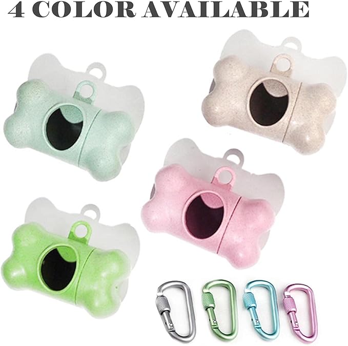 Dog Poop Pickup Bags Holder Dispenser with 1 Roll Random Color Leak-proof Scented Doggy Waste Bags and Carabiner with Safety Lock Plus Hook and Loop Fastener Never Loose on Leash Lead Again (Beige)