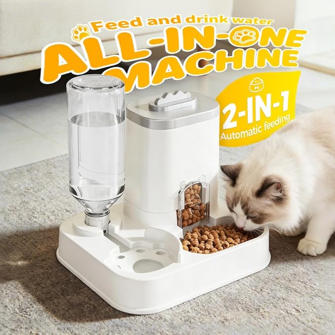 10L Automatic Pet Feeder and Water Dispenser Combo, Gravity Food and Water Station with 1-10L Adjustable Capacity, Non-Slip Base for Cats, Dogs, and Multiple Pets (Grey)