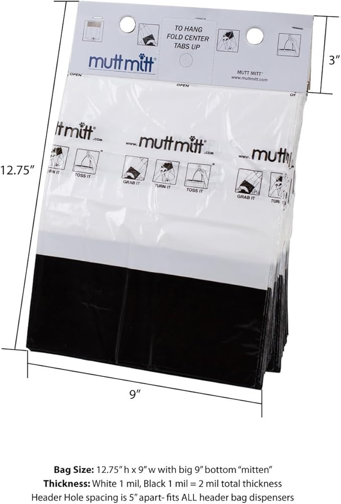 Mutt Mitt® 2-Ply Dog Waste Bags with Thick 2 Mil Mitten - No more "yuck" or "warm handshake" - New Listing, Same 400 White & Black Dog Waste Bags on 4 Station Headers