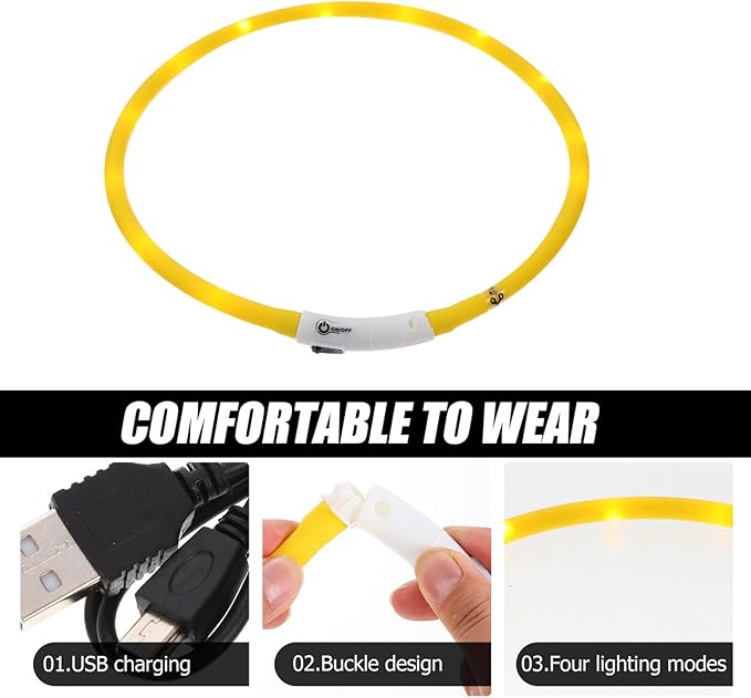 LED Rechargeable Silicone Dog Collar, Glow Luminous Pet Neck Belt, Wear-Resistant Adjustable Yellow Collar for Outdoor Safety, Size L