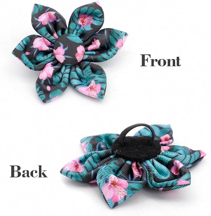Custom Flower Dog Collar Nylon Floral Printed Pet Dog Collars Personalized Puppy Collar for Small Medium Large Dogs Cat Pitbull 145 Green M