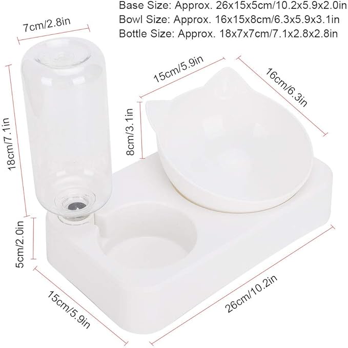 Pet Feeder with Automatic Water Dispenser Bottle, 15° Adjusting Tilted Neck Protection Cat Dog Feeding Bowl, Pets Water and Food Bowl Set for Cats Dogs