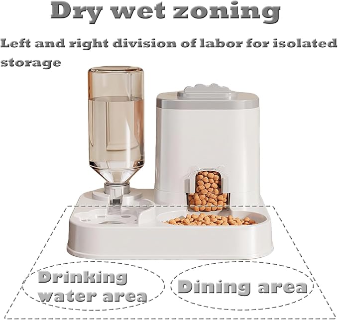 Gravity Pet Feeder and Water Dispenser Set, Cat Food Automatic Feeder and Automatic Dog Feeder and Water, Suitable for Small Pets Such as Cats and Dogs (Grey)