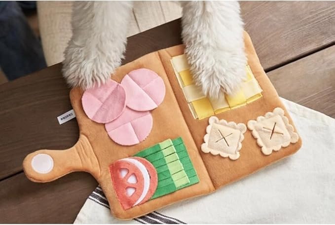 LilRoot Hide and Seek Plush Snuffle Mat Dog Toys Food Mat Nose Work Enrichment Toys Interactive Burrow Activity Cute Dog Funny Toys for Small Medium Dogs (Menu Snuffle Mat)