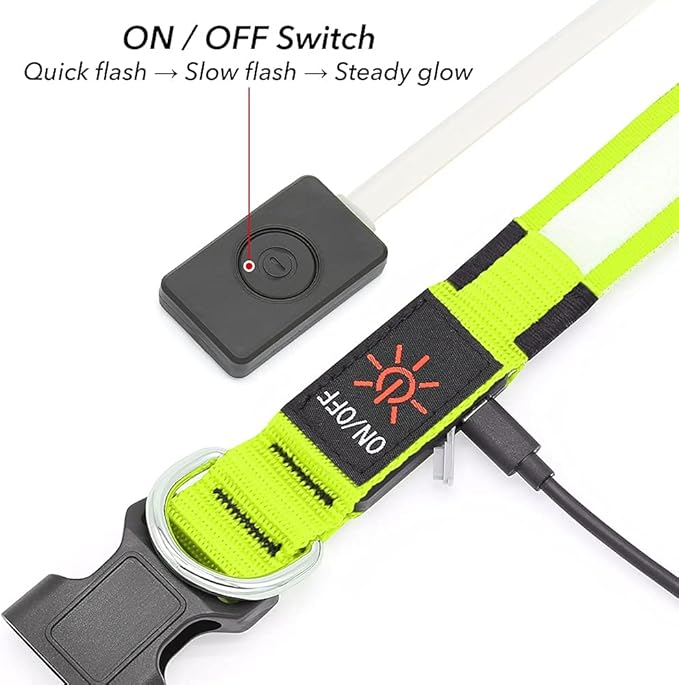 BSEEN Light Up Dog Collars - Rechargeable LED Dog Collar, Adjustable Dog Glow Collar, Reflective Pet Collar, Flashing Dog Lights for Night Walking (Neon Green, Large)