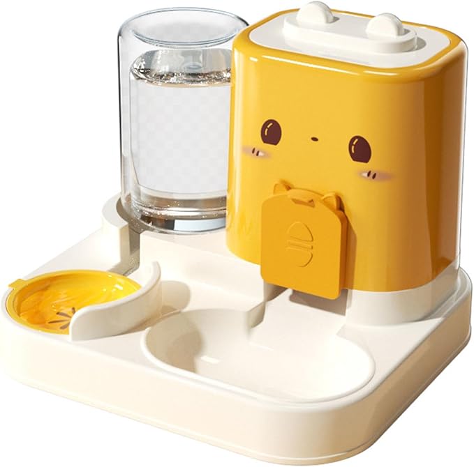 Automatic Pet Feeder 2 in 1 Food and Water Dispenser Removable Bowls for Cats Dogs Puppy Kitten Portable Self Feeding System for Home Travel with Convenient Design (Yellow)