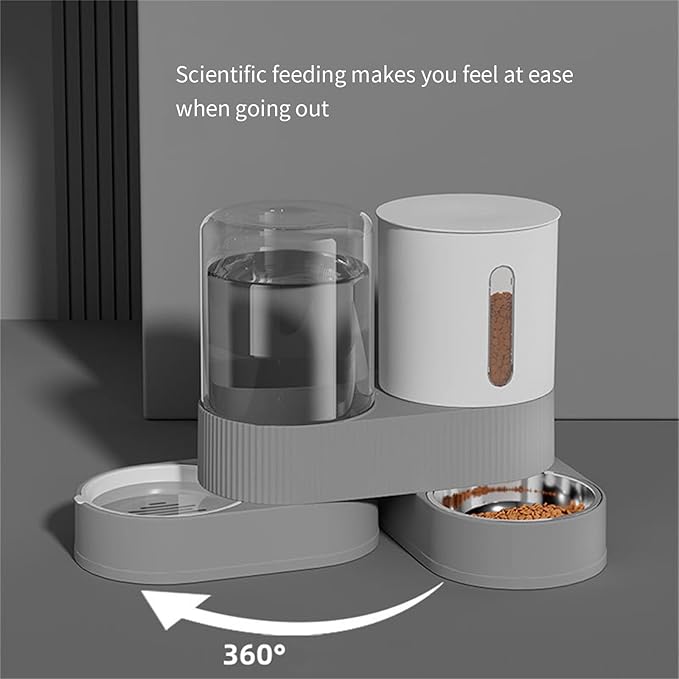 Automatic Pet Feeders with Removable Stainless Steel Bowls, Anti-Slip Base & Integrated Water Dispenser for Dogs Spill Elevated Bowl