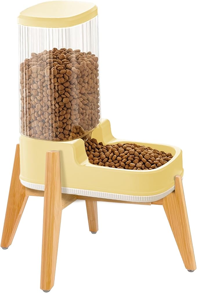 Automatic Dog Feeder with Stand - Elevated, Raised Dog Feeder Bowl Dispenser with Tailored-Fit Wooden Holder, Removable, Easy to Clean, Non-Wobble Design - ZPirates Brand USA