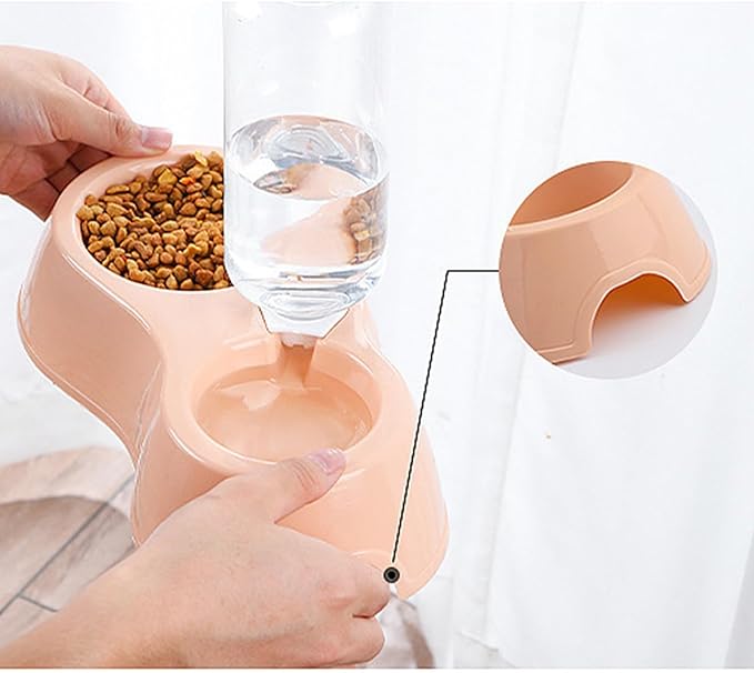 Pet Water & Food Bowl Set with 500ml Auto - Fill Bottle | Double Bowl Design for Dogs/Cats | Secure Plastic, Spill - Controlled & Simple to Maintain | Removable Automatic Feeder