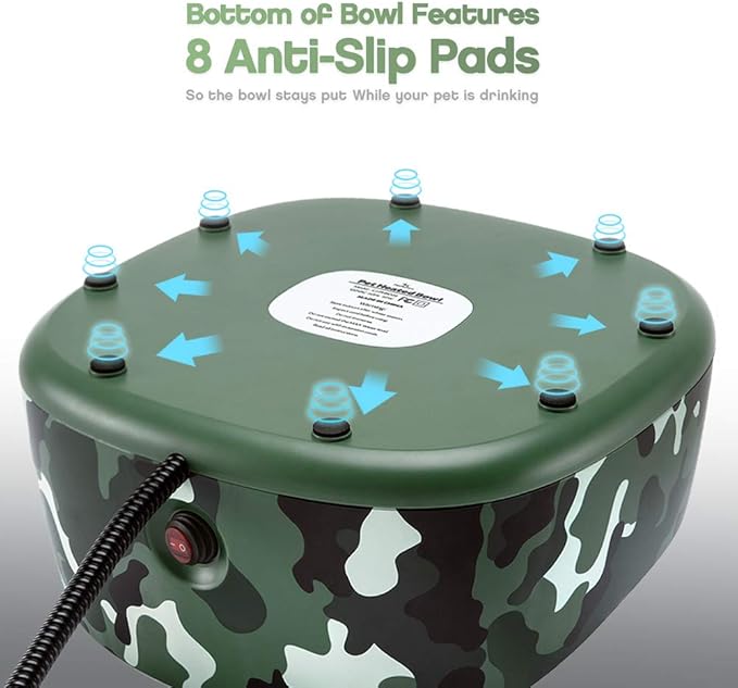 Heated Pet Bowl, Outdoor Pet Thermal Water Bowl, Dog Cat Heated Water Bowl with 69 Inch Chew Resistant Cord and Waterproof ON/Off Switch (New Camouflage)