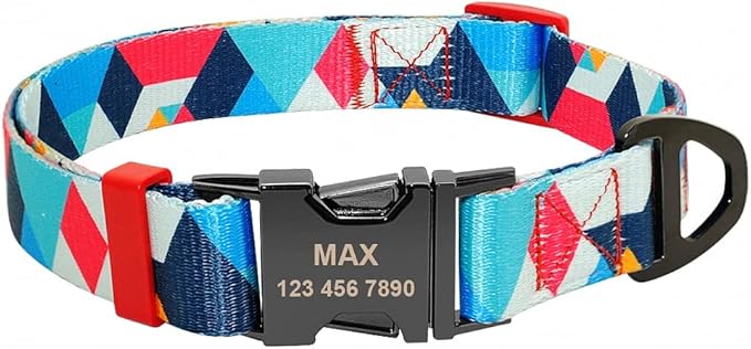 Fashion Custom Dog Collar Nylon Print Personalized Pet Collar Puppy Dog ID Collars Free Engraved ID for Small Medium Large Dogs 112 Blue 23 to 30 cm