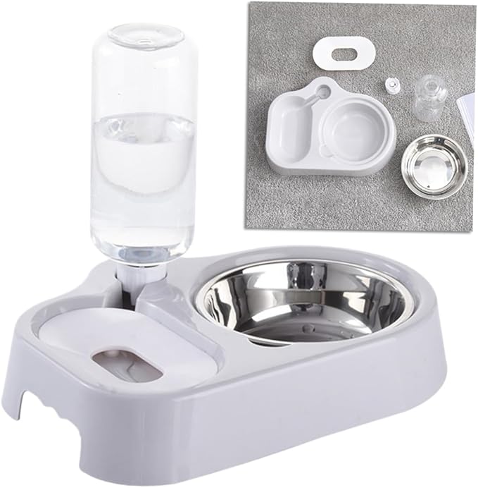 HANABASS Pet Double Bowl Automatic Water Feeder for Dogs and Cats Grey Smooth Non-Skid Base Convenient Food and Water Dispenser for Home Decor
