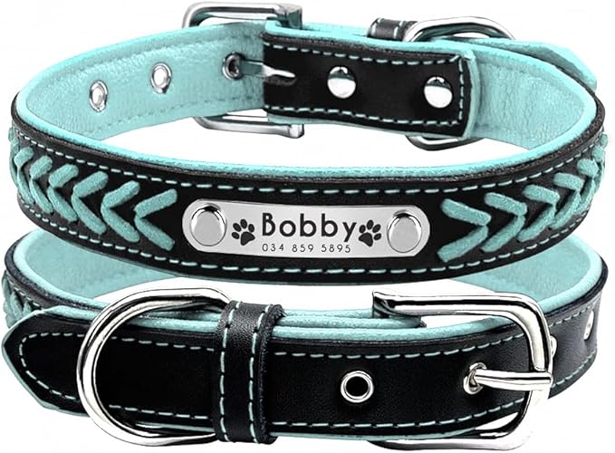 Personalized Dog Collar Customized Dog Collars Padded Pet Collar Name ID Collars for Small Medium Large Dogs Cats Blue L