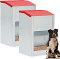 2 Pcs 25 Lbs Large Automatic Dog Feeders with Handle Acrylic Panel Galvanized Gravity Feeder Outdoor Hanging for Doggie Breed Dog Food Dispenser Container(Red)