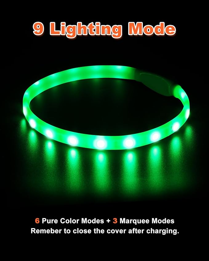 Led Dog Collar,9 Colors Light Up Dogs Collar USB Rechargeable Pet Safety Necklace,Brightest Adjustable Size Dog Collar Lights,High Visibility Glow in The Dark for Night Walking Small Medium Large Dogs