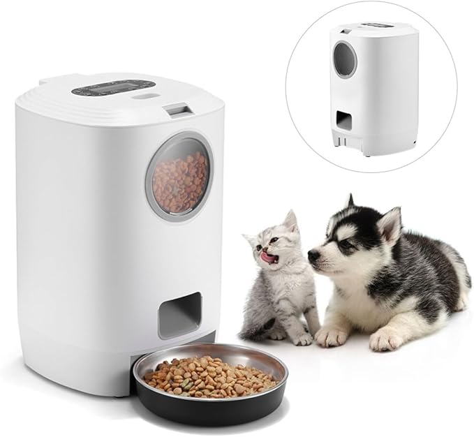 Automatic Voice-Controlled Pet Feeder for Dogs and Cats, 4-Meal Programmable Dry Food Dispenser with Timer and Portion Control, Visible Recording Function, Suitable for Home Use