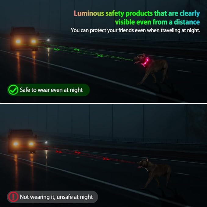 Illumifun Light Up Dog Collar, USB Rechargeable LED Dog Collar Glow in The Dark, Waterproof Reflective Dog Safety Light for Your Dogs Walking at Night (Large, Light Pink)
