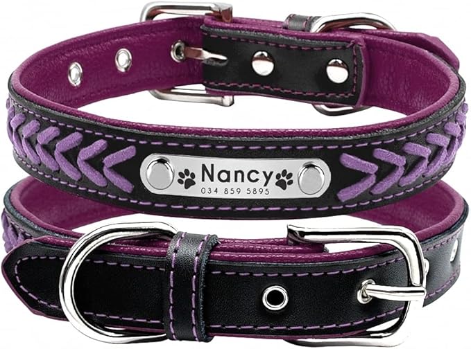 Personalized Dog Collar Customized Dog Collars Padded Pet Collar Name ID Collars for Small Medium Large Dogs Cats Purple S