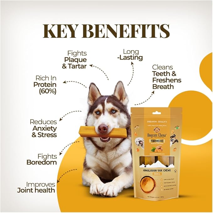 Dogsee Himalayan Yak Chews with Turmeric/Curcumin (XL - 3 Bars) | Yak Chews for Large Dogs | Dog Treats | Helps Joint Pain | Rawhide-Free