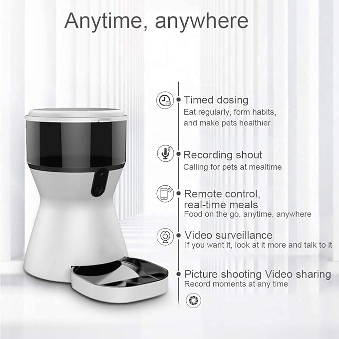 Automatic Pet Feeder, 4L Smart Pet Feeder Food Dispenser, HD Camera Video Recording, App Control for iPhone and Android, for Cat Dog (White)