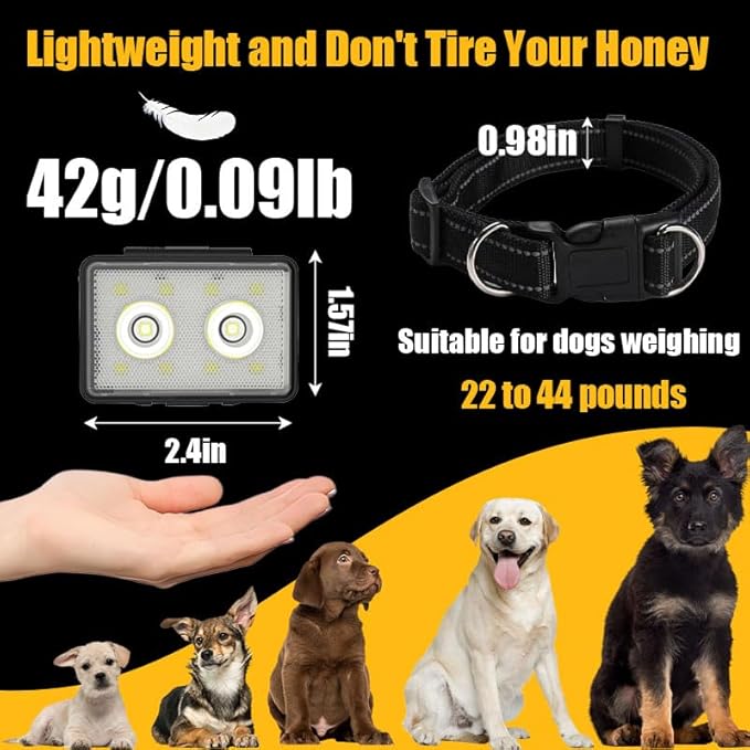 Rechargeable Dog Collar Lights, SUPPENGUIN 3+4 Modes Dog Lights Clip on for Night Walking, Night time, Portable, IP44 Waterproof (Black, 2 Pack)