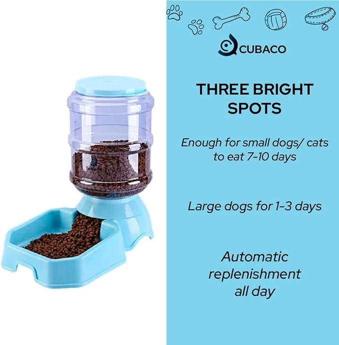 PET Feeder and Water Food Dispenser Automatic for Dogs Cats, 100% BPA-Free, Gravity Refill, Easily Clean, Self Feeding for Small Large Pets Puppy (Blue)