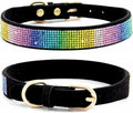 Haoyueer Rhinestone Dog Collar, Cute Dazzling Sparkling Soft Suede Leather Dog Cat Rhinestone Collar Crystal Diamond Pet Dog Puppy Collar (L, Black-3)