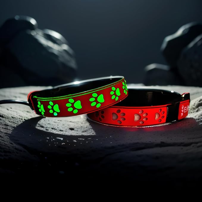 Personalized Dog Collar with Waterproof airtag Holder for Night Walk, USB C Rchargeable Light up, Adjustable Glowing Collar for Dogs (RED 15MODES, S(7.87-11.8"))