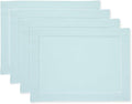Solino Home Linen Cloth Placemats Set of 4-100% Pure Linen Hemstitch Aqua Blue Placemats 14 x 19 Inch - Classic Hemstitch Table Place Mats for Winter