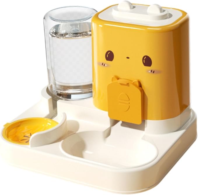 2 in 1 Automatic Pet Feeder with Water Dispenser, Removable Portable Pet Feeding Bowl for Cats Small Dogs Puppy, Food Grade PP Material, 1800ml Dry Food 800ml Water Capacity- Yellow