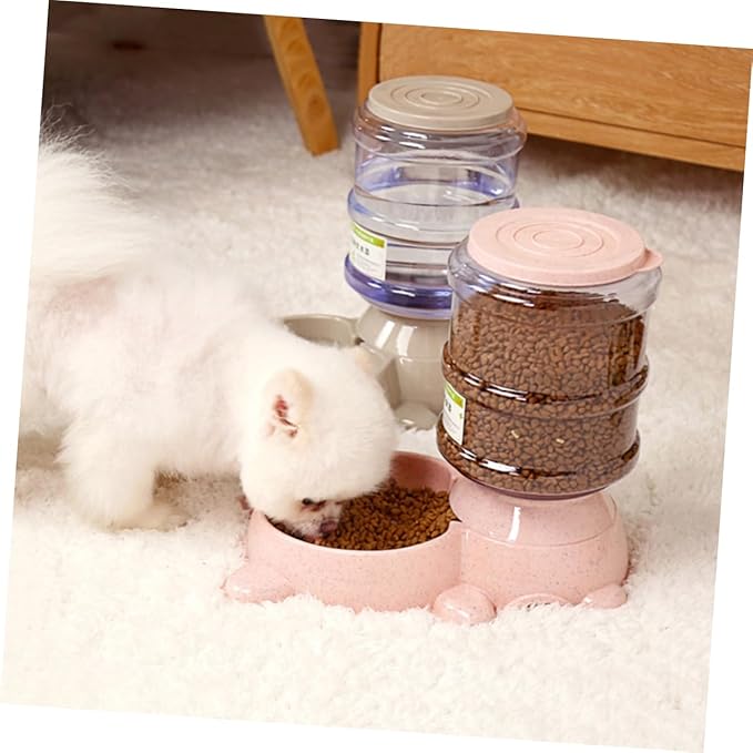 MERRYHAPY 1pc Refillable Automatic Pet Food Dispenser Bear-Shaped Container for Dogs and Cats Easy Open Design Non-Skid Base for Home and Shop Use Pink