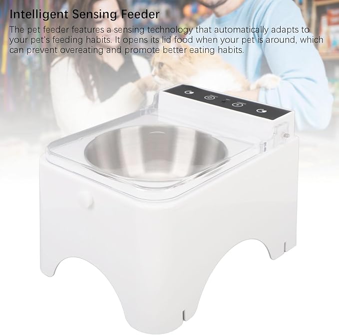 Open Lid Pet Feeder,Automatic Cat Feeder with Infrared Sensor Cover Dog Cat Feeding Bowl Open Cover Pet Feeder Automatic Cover Pet Feeder Induction Pet for Small Medium Pet